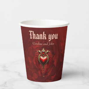 Vintage romance with a heart and wings. paper cups