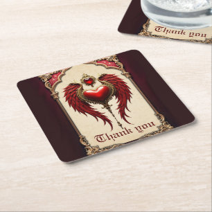 Vintage romance with a heart and wings. square paper coaster