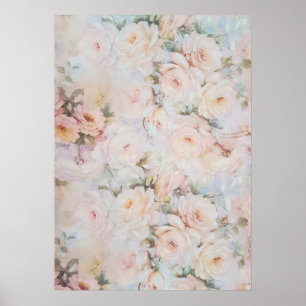 Vintage romantic blush pink ivory roses floral poster