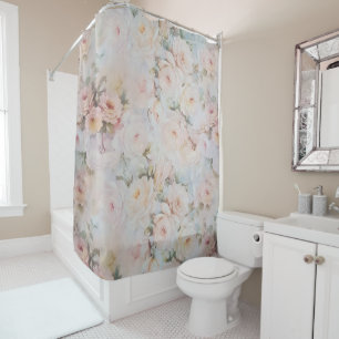 Vintage romantic blush pink ivory roses floral shower curtain