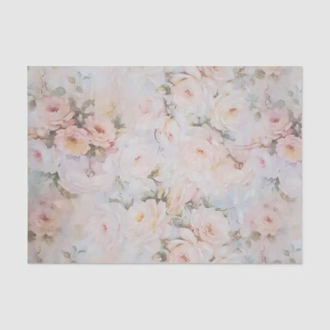 Vintage romantic blush pink ivory roses floral tissue paper | Zazzle