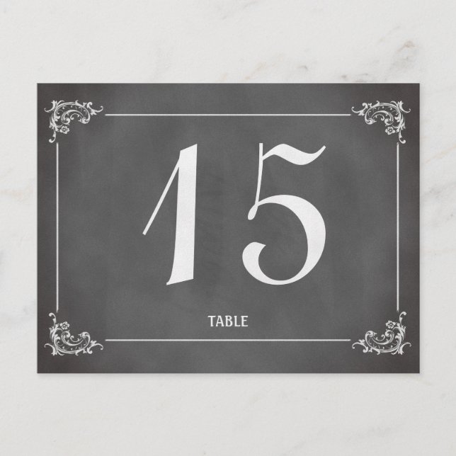 Vintage romantic chalkboard wedding table number postcard (Front)