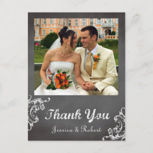 Vintage romantic chalkboard wedding thank you postcard