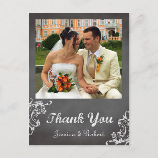 Vintage romantic chalkboard wedding thank you postcard