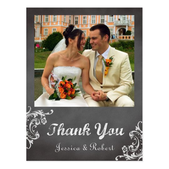 Vintage romantic chalkboard wedding thank you postcard