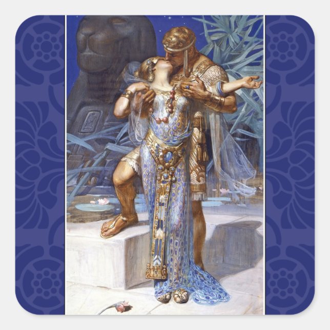 vintage romantic couple anthony cleopatra classic square sticker (Front)
