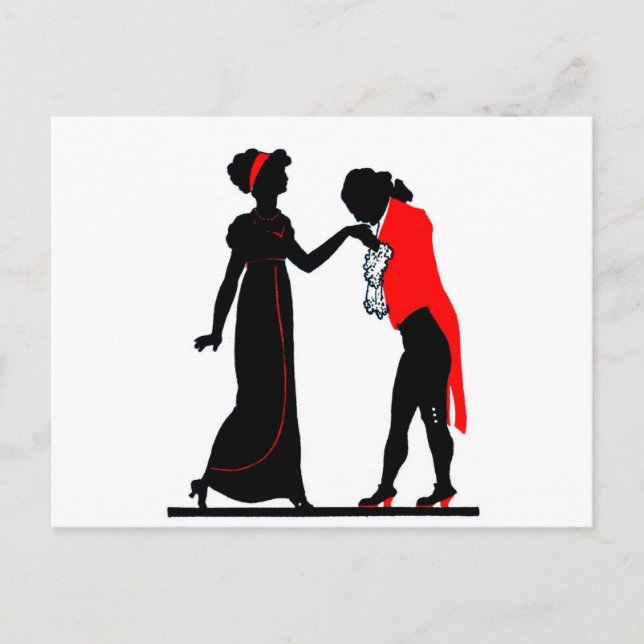 Vintage Romantic Couple Courtship Silhouette Postcard (Front)