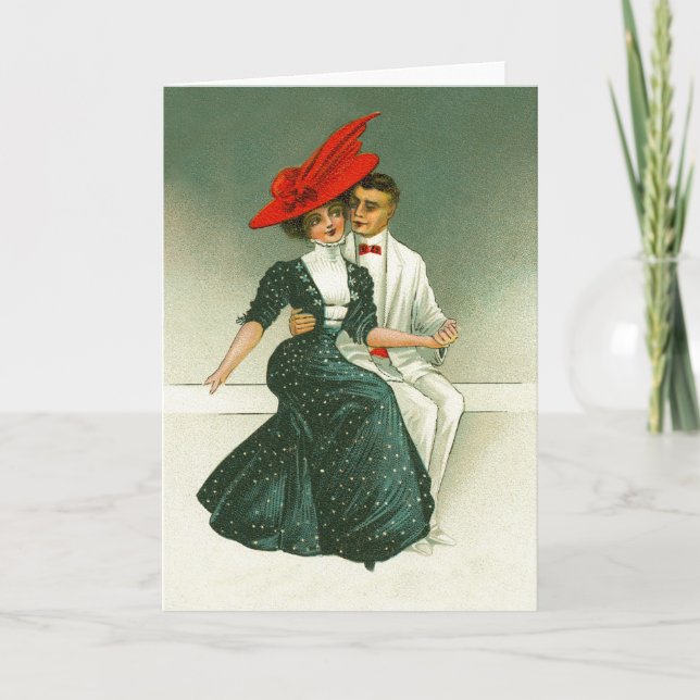 Vintage romantic couple holiday card (Front)