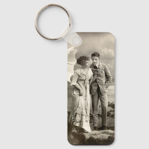 Vintage Romantic Couple with Parasol Key Ring