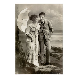 Vintage Romantic Couple with Parasol Poster