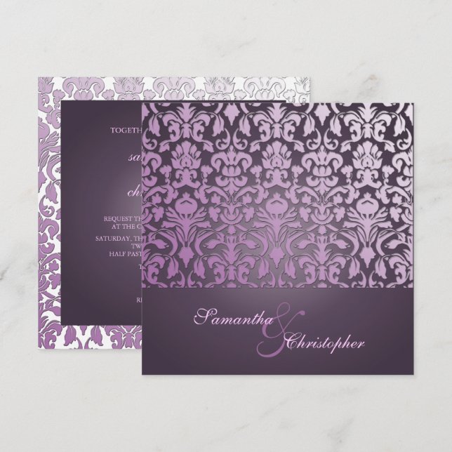 VINTAGE+ROMANTIC DAMASK/PURPLE/INVITATIONS INVITATION (Front/Back)
