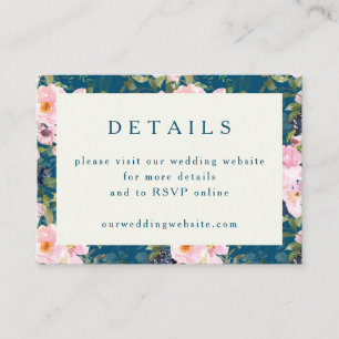 Vintage Romantic Floral Blue Wedding Details QR Enclosure Card