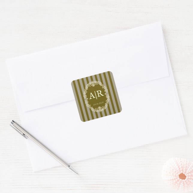 Vintage Romantic Floral Monogram Wedding Sticker (Envelope)