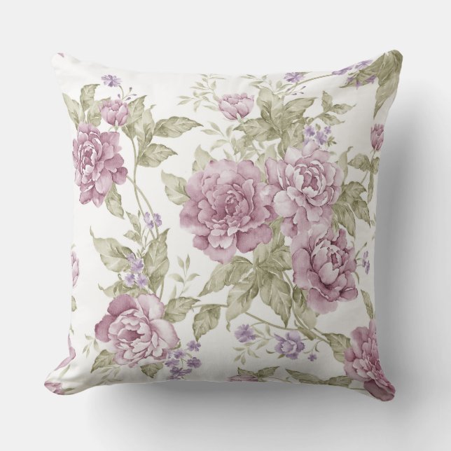 Vintage Romantic Floral Purple Roses Pattern Cushion (Front)