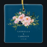 Vintage Romantic Florals in Blue Wedding  Ceramic Ornament<br><div class="desc">Personalised Vintage Romantic Florals in Blue Wedding Christmas Ceramic Ornament</div>