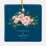 Vintage Romantic Florals in Blue Wedding  Ceramic Ornament<br><div class="desc">Personalised Vintage Romantic Florals in Blue Wedding Christmas Ceramic Ornament</div>