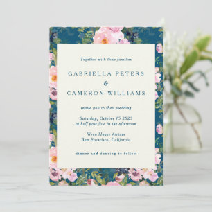 Vintage Romantic Florals in Blue Wedding Invitation