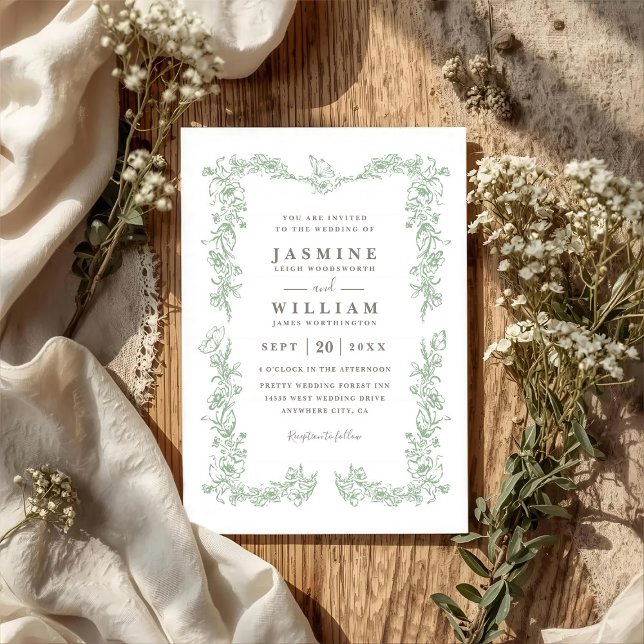 Vintage Romantic Garden Elegant QR Code Wedding Invitation (Creator Uploaded)