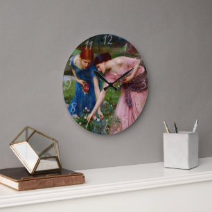 Vintage Romantic Garden Women Art Print Pre-Raph Large Clock