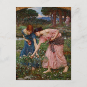 Vintage Romantic Garden Women Pre-Raphaelite Postcard