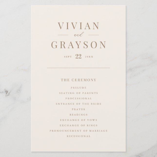 Vintage Romantic Gold and Ivory Wedding Program (Front)