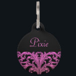 Vintage Romantic Goth in Pink & Black Personalised Pet Tag<br><div class="desc">Vintage Victorian ornate romantic goth design in pink and black. Personalise with your pet's name  and your information on the back or give as a gift</div>