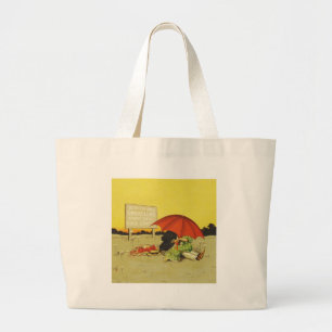 Vintage Romantic Kissing Couple Red Umbrella Funny Large Tote Bag