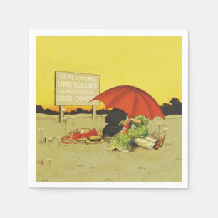 Vintage Romantic Kissing Couple Red Umbrella Funny Napkin