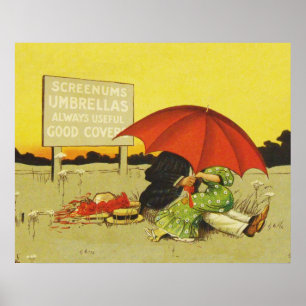 Vintage Romantic Kissing Couple Red Umbrella Funny Poster