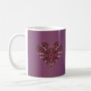 Vintage romantic lace embroidery purple heart  coffee mug