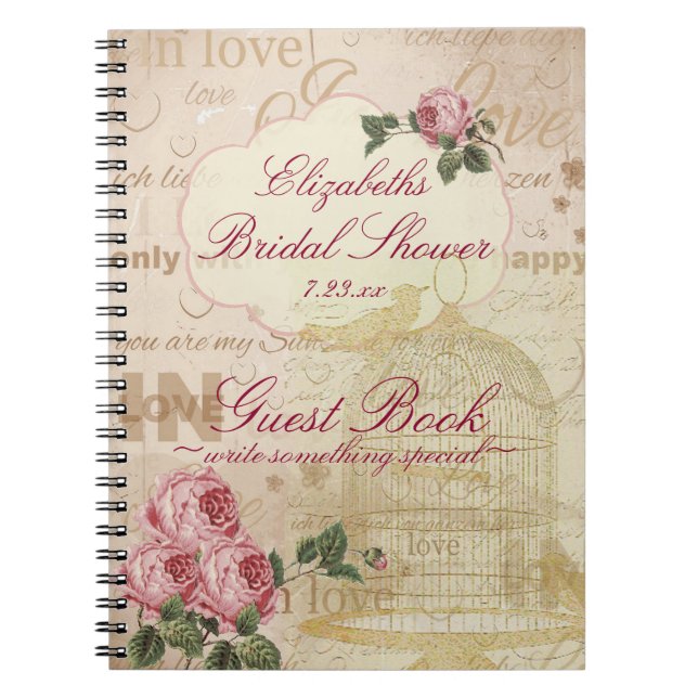 Vintage Romantic Love Bridal Shower Guest Book | (Front)