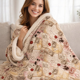 Vintage Romantic Love Letters & Wax Seals Sherpa Blanket