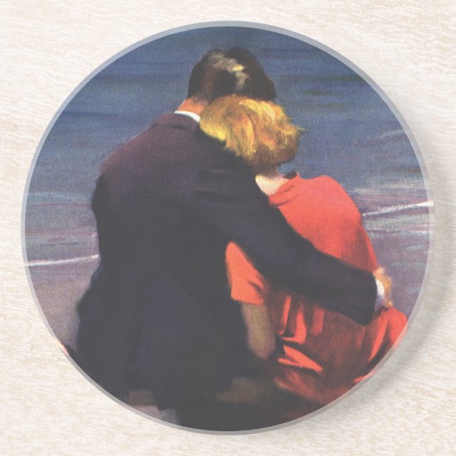 Vintage Romantic Love, Romance on the Beach Coaster (Front)
