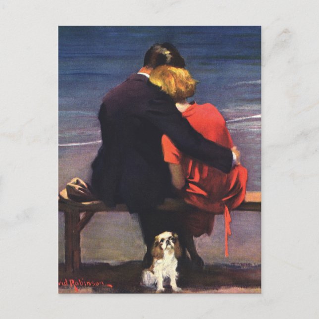 Vintage Romantic Love, Romance on the Beach Postcard (Front)