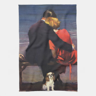 Vintage Romantic Love, Romance on the Beach Tea Towel
