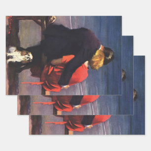 Vintage Romantic Love, Romance on the Beach Wrapping Paper Sheet