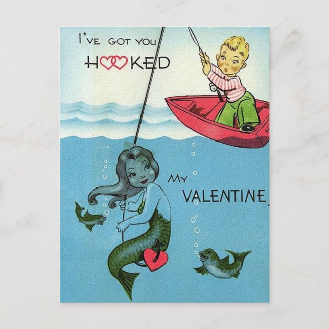 Vintage Romantic Mermaid Valentine's Day Postcard (Front)