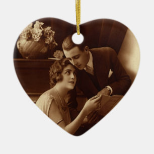 Vintage Romantic Music, Love and Romance Lovers Ceramic Tree Decoration