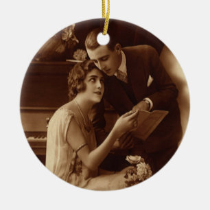 Vintage Romantic Music, Love and Romance Lovers Ceramic Tree Decoration