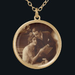 Vintage Romantic Music, Love and Romance Lovers Gold Plated Necklace<br><div class="desc">Vintage sepia old fashioned photograph featuring a love and romance image with a newlywed couple reading sheet music together next to a piano.</div>