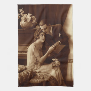 Vintage Romantic Music, Love and Romance Lovers Tea Towel