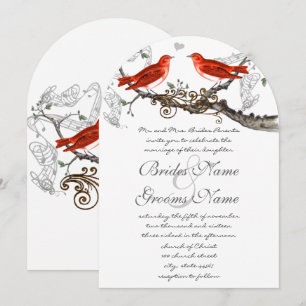 Vintage Romantic Musical Red Love Birds Wedding Invitation