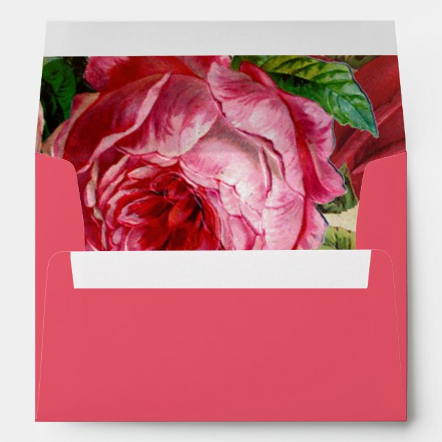 Vintage romantic painting of pink roses wedding envelopes (Back (Bottom))