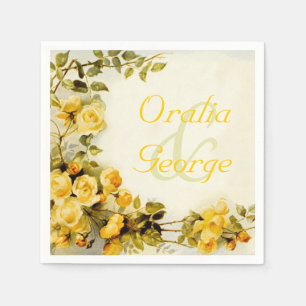 Vintage romantic painting of roses wedding napkin