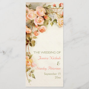 Vintage romantic painting of roses wedding program programme