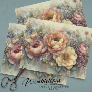 Vintage Romantic Peonies in Yellow Pink Decoupage Tissue Paper