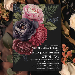 Vintage Romantic Peony Floral Monogram Wedding  Invitation