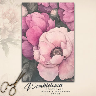 Vintage Romantic Peony Floral Watercolor Decoupage Tissue Paper