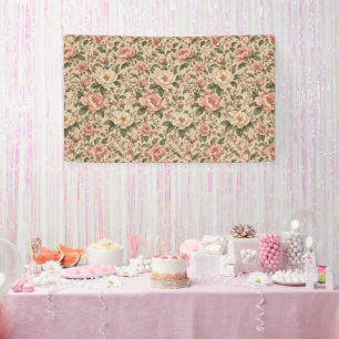 Vintage Romantic Peony & Rose Garden Pattern Banner