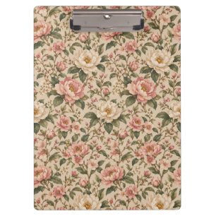 Vintage Romantic Peony & Rose Garden Pattern Clipboard